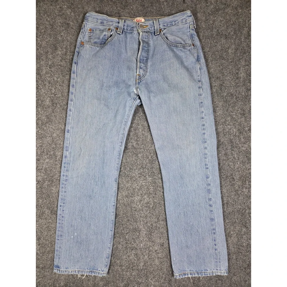 Levi's 501 Original Jeans Mens W33 L30 Light Wash Straight Leg Button Fly Denim